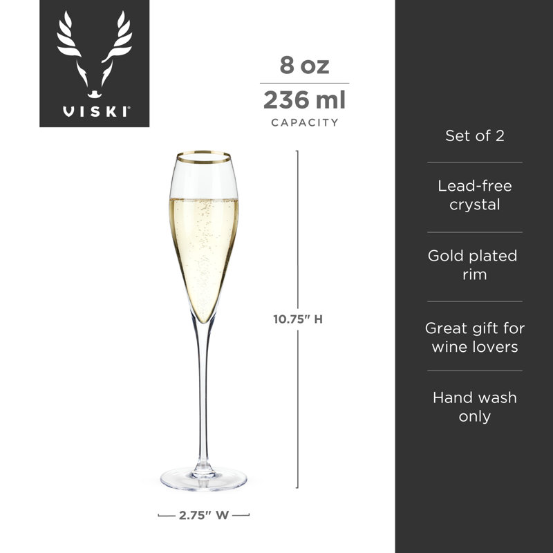 Belmont Gold-Rimmed Crystal Champagne Flutes