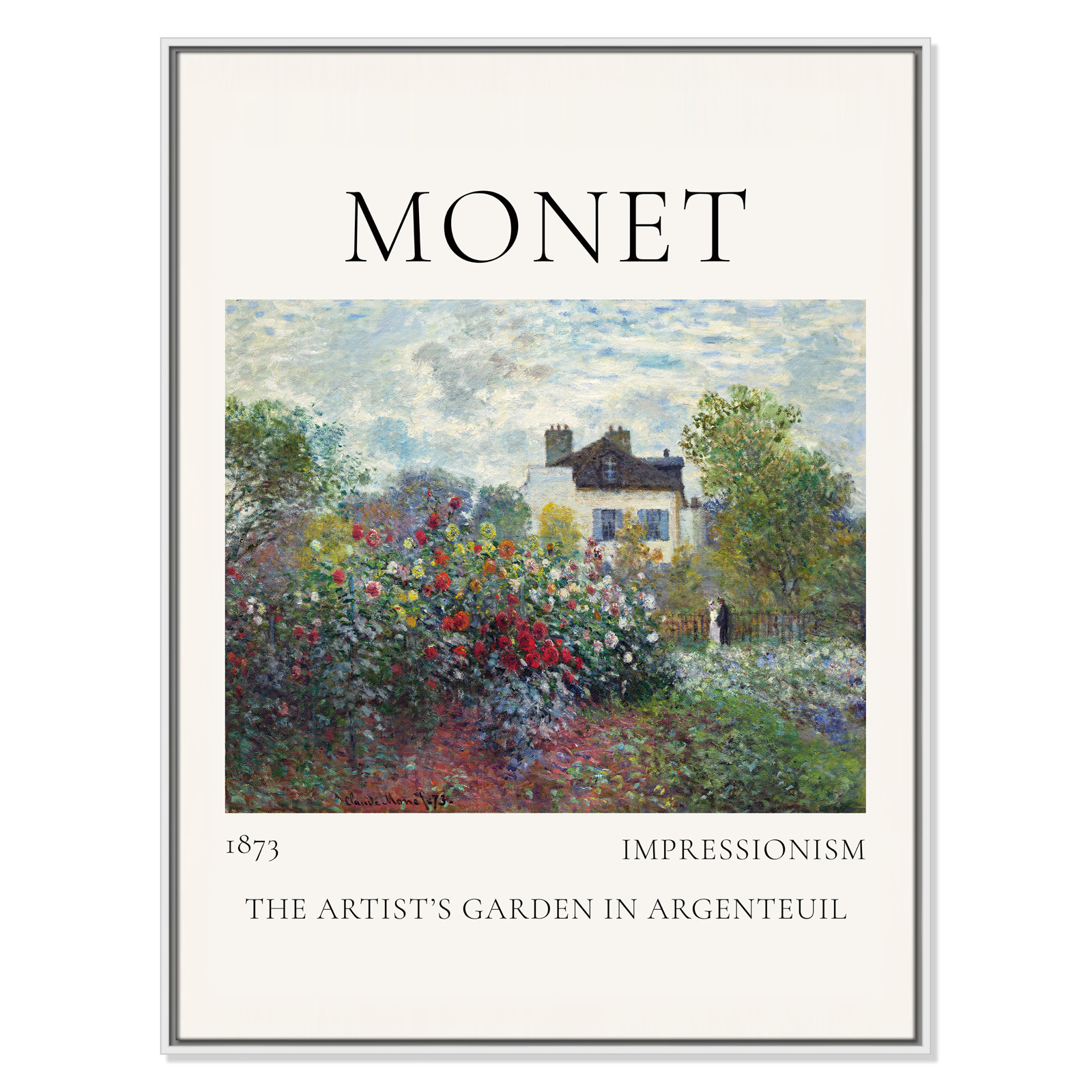 Artists Garden in Argenteuil Print by Claude Monet, No, 41.5" H x 31.5" W x 2" D, White Floater Frame