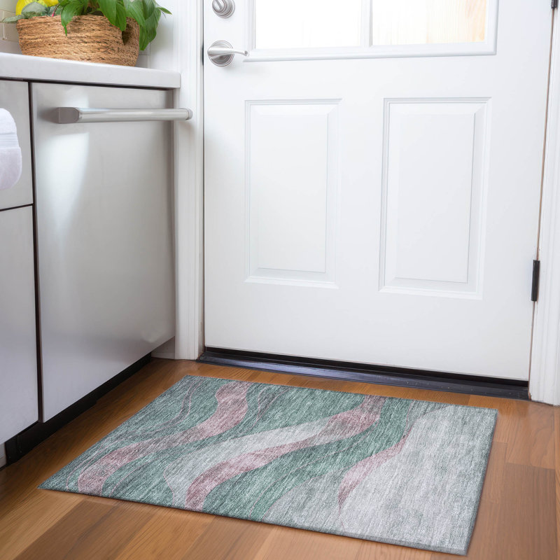 Machine Washable Indoor/Outdoor Xhevrie Sage Rug, Rectangle 1'8" x 2'6"