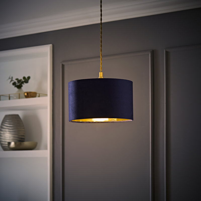Aguie Linen Blend Drum Lamp Shade ( Slip-On ) in Blue, 15" H x 25" W x 25" D