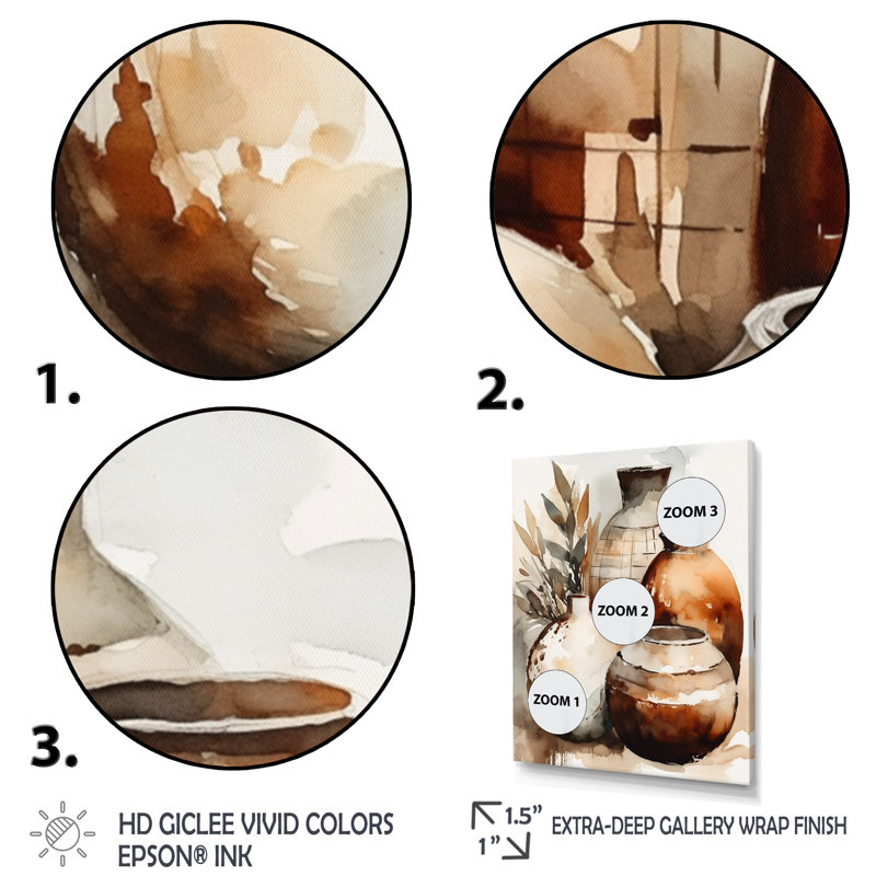 Vase en terre cuite brun et crème Kellerson, H 20 po x l 12 po, Impression encadrée, Doré