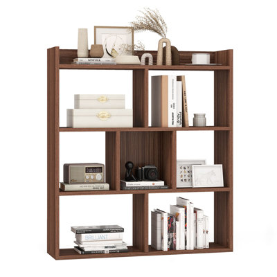 7 Cubes Open-Back Bookshelf Storage Display Shelf Wooden Bookcase Walnut