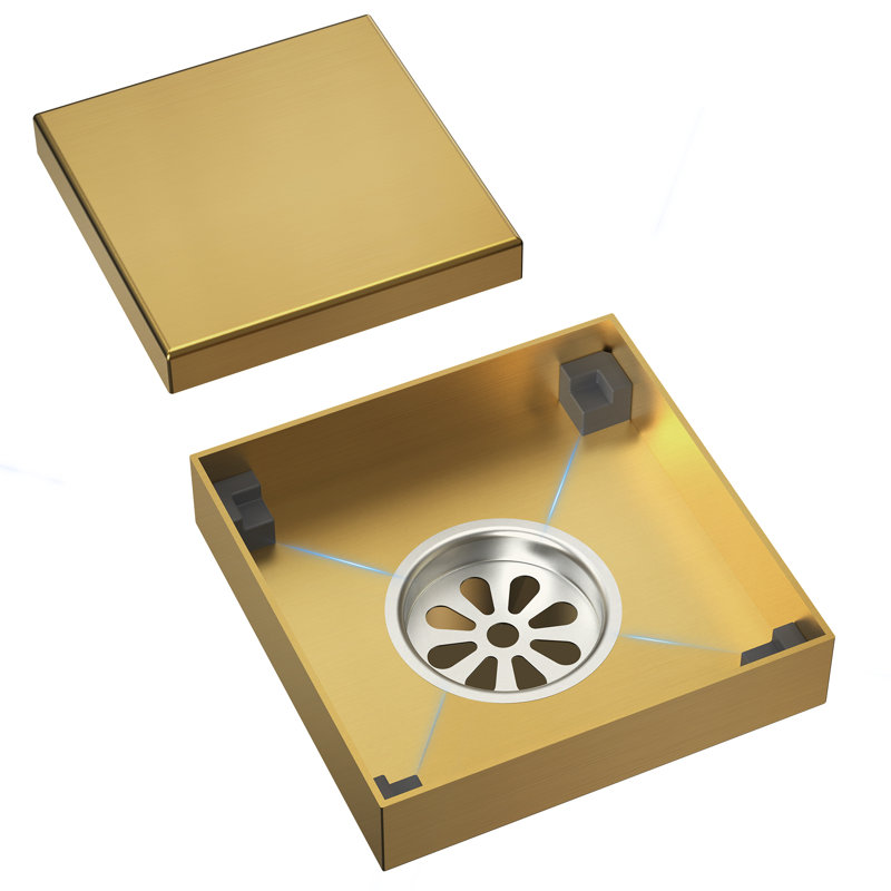 Square Shower Drain, Brushed Gold