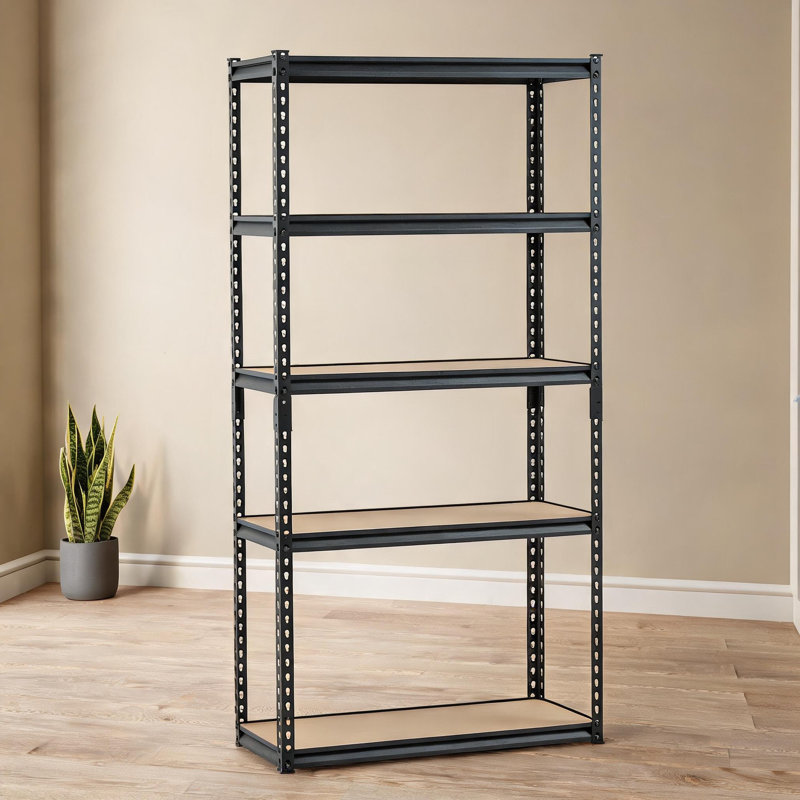 Étagère de rangement utilitaire à 5 niveaux pour le garage et le sous-sol, support de rangement en acier au carbone noir jais à capacité élevée réglable P 16 po x l 36 po x H 71,4 po