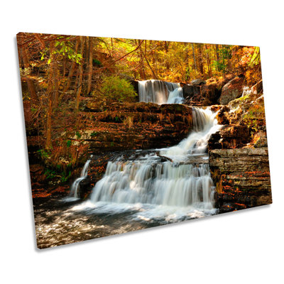 Forest Woodland Waterfall River - Wrapped Canvas Art Prints