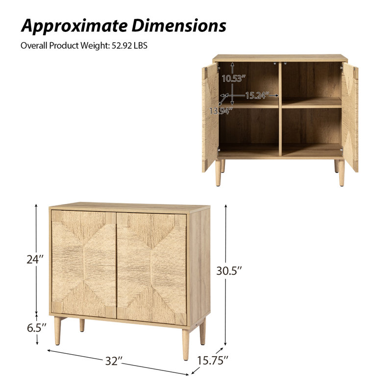 Armoire d'appoint tissée transitionnelle 2 portes l 32 po Carreiro, Chêne