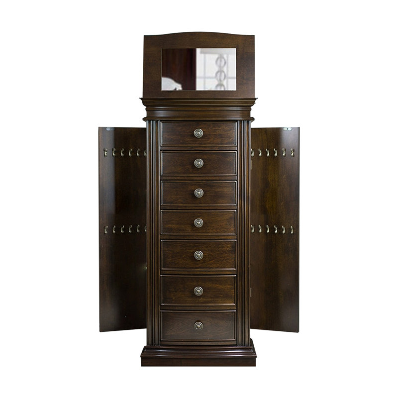 Armoire à bijoux rectangulaire en bois massif noisette, Brun noyer