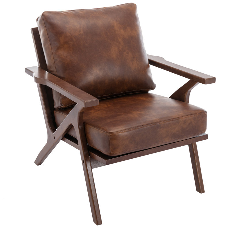 75.9cm Wide Modern Vegan Leather Armchair with Solid Wood Frame, Brown