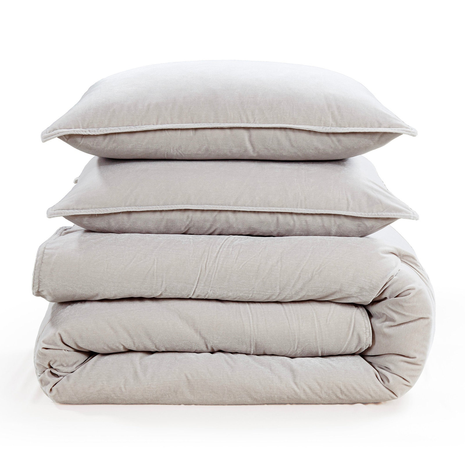 Estelle Velvet Comforter Set, Queen Comforter + 2 Standard Shams, Taupe
