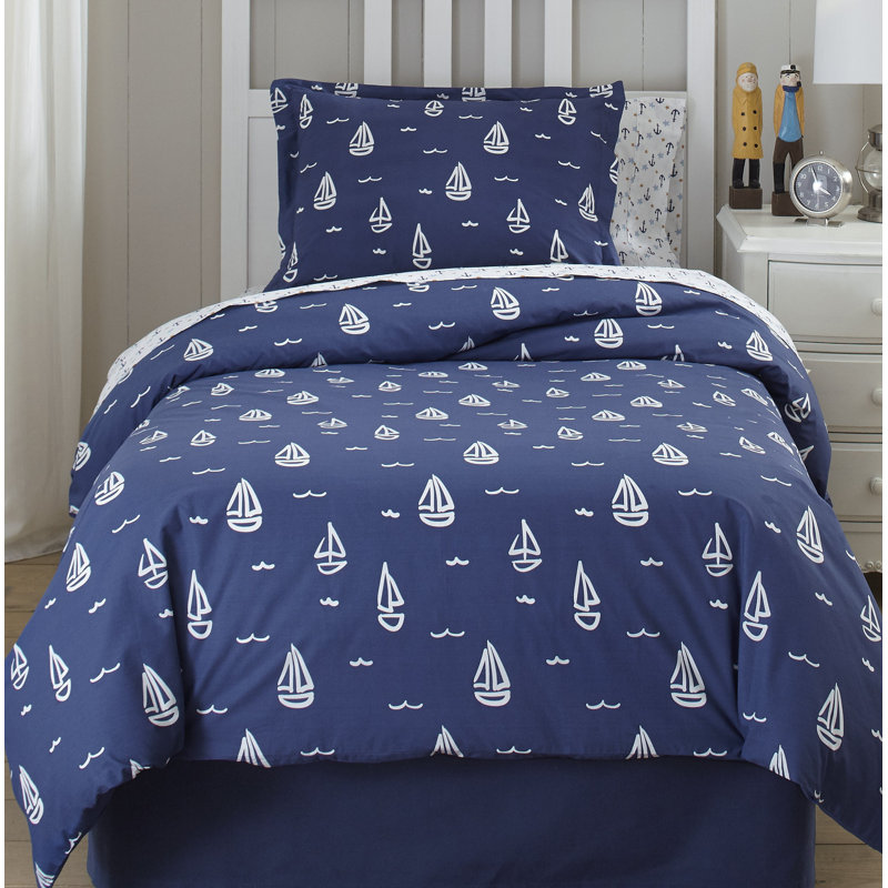 Away at Sea Blue and White Cotton Queen Duvet Set