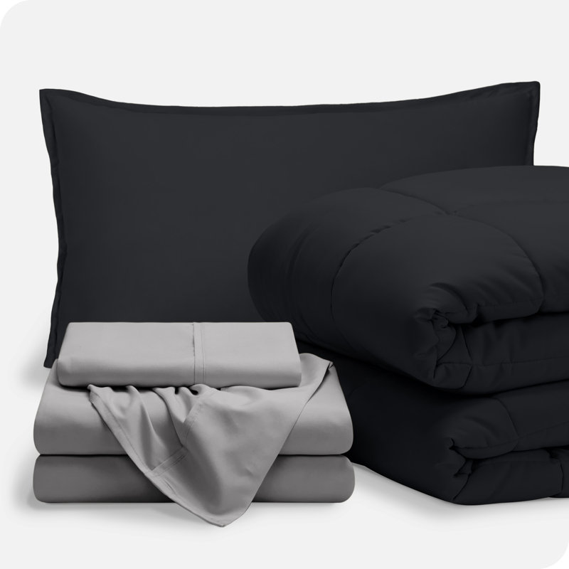 Lit dans un sac en microfibre 1800 de qualité supérieure 1800, Noir / gris clair