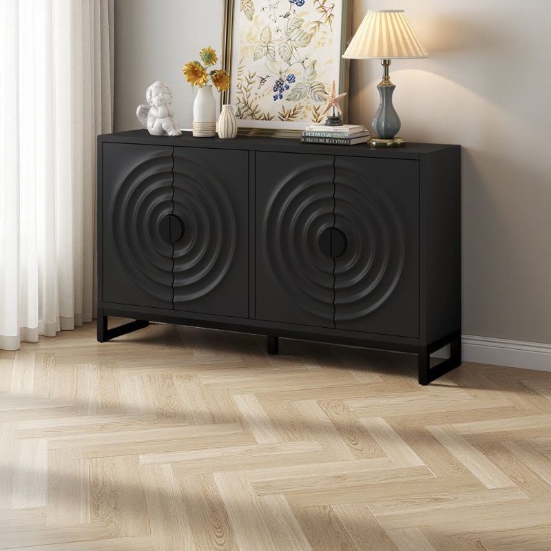 Buffet avec rangement et armoire en bois, Noir