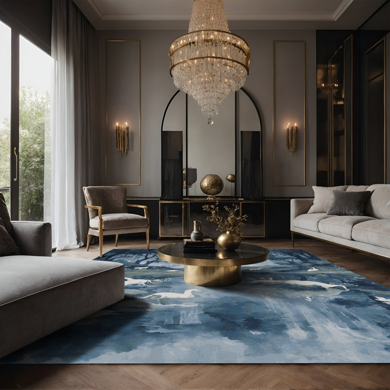Tapis bleu soyeux et moelleux, Rectangle 7 pi x 10 pi