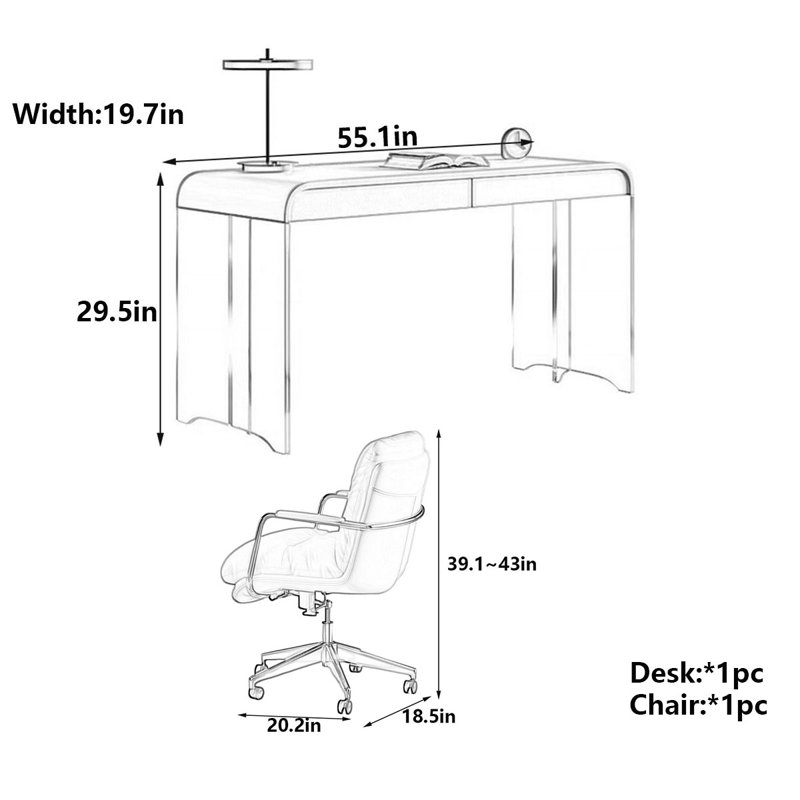 Cream-Style Modern Desk with Acrylic Legs