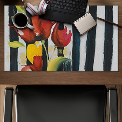 Red flowers on stripes - 14.00"x24.25" Desk mat