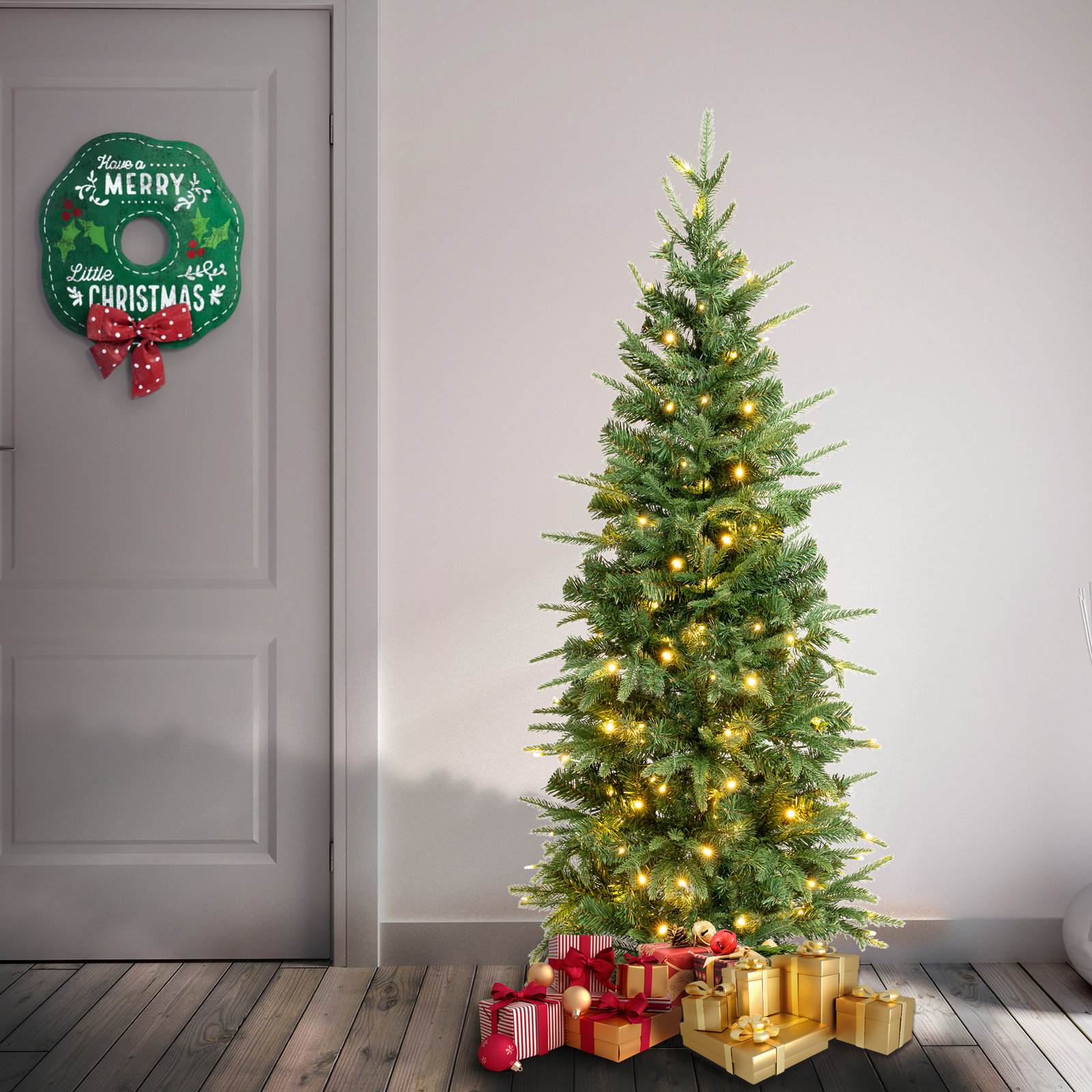 Slim Pre-Lit Fir Tree, Pre-Lit, 4.5'