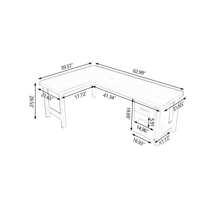 Bureaux en bois massif en L de couleur bois, Retour à gauche, 29.53" H x 62.99" W x 39.37" D