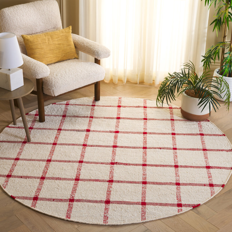Lamoni Handwoven Recycled Cotton Plaid Rug, Round 6'