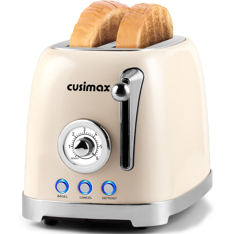 Beige 2-Slice Wide Slot Toaster with Crumb Tray