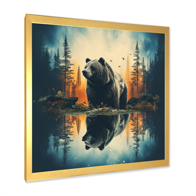«Double Exposure Bear», art mural ours, Cadre doré à une seule photo, H 36 po x l 36 po x P 1,5 po