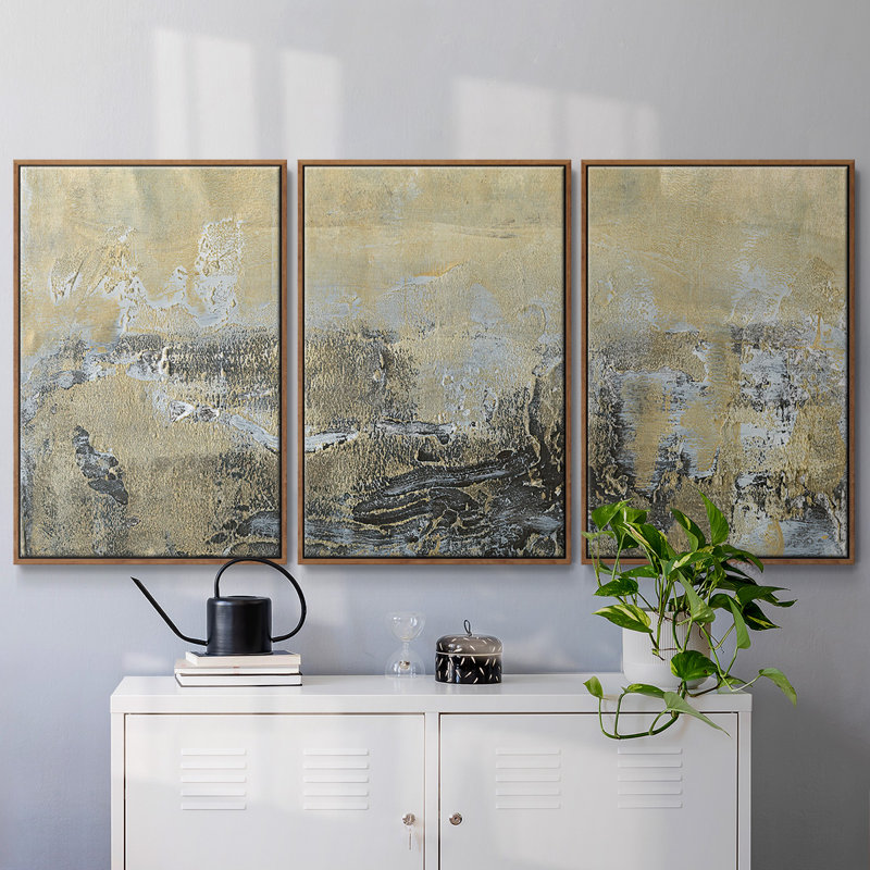 Gold Horizon I - Multi Piece Framed Canvas, 36" H x 75" W x 2" D, Walnut