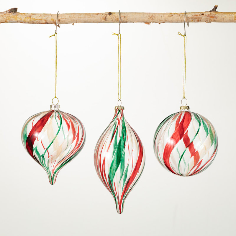 3 Piece Striped Finial Ornament Set