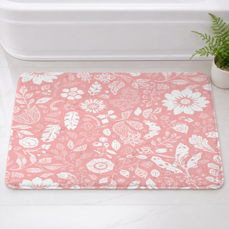 Tapis de bain à motif floral, 24 po L x 17 po L, Medium Red White