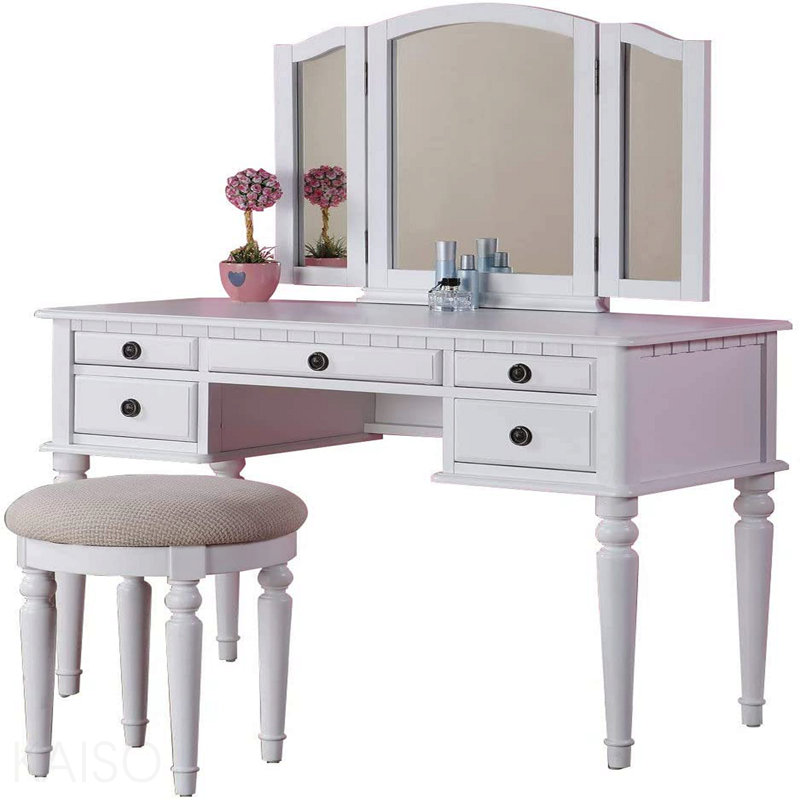 Ensemble de meuble-lavabo de chambre à coucher contemporain avec tiroir et tabouret pliable, White
