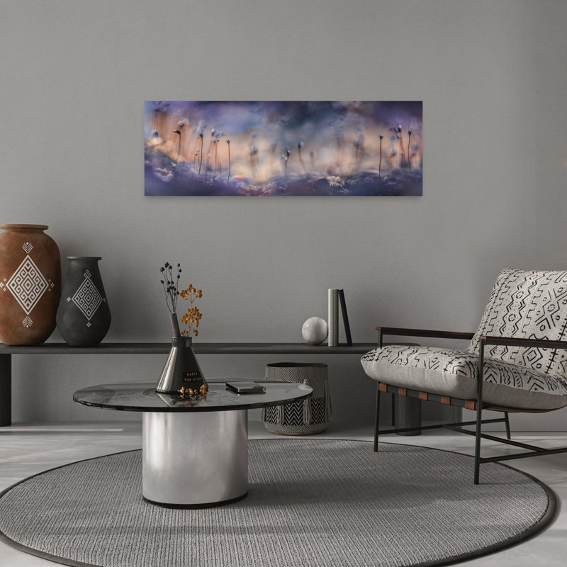 Rêve mauve, tiges abstraites, paysage délicat, art mural, H 12 po x l 36 po
