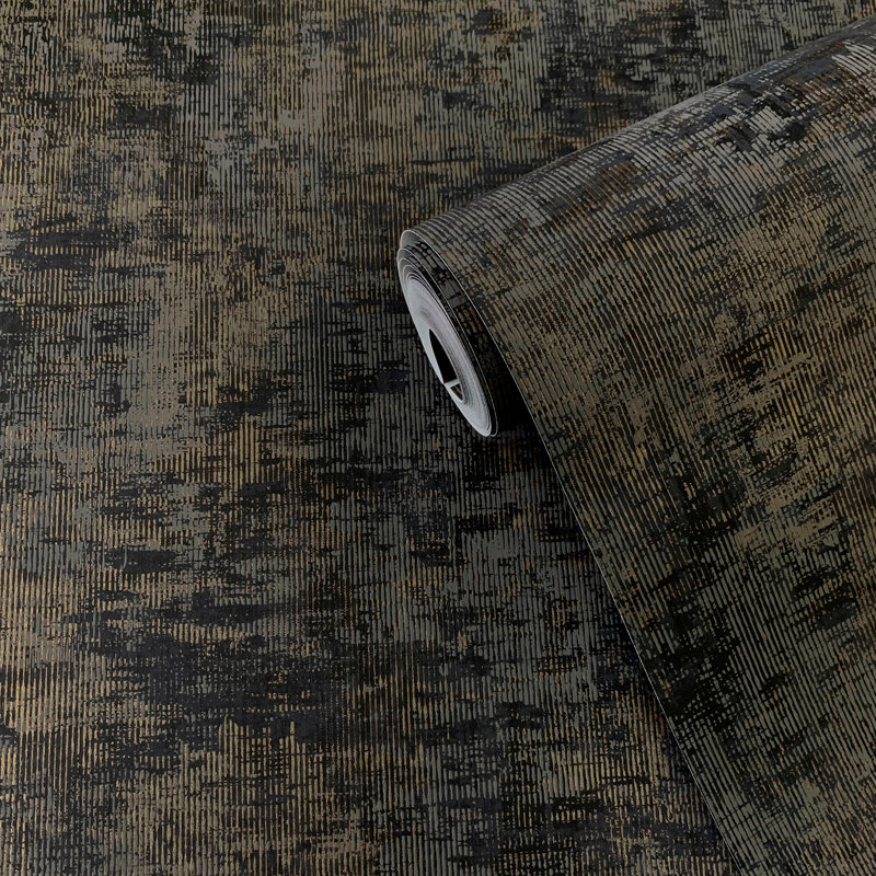 Lustre Metallic Distressed Wallpaper Roll, Black
