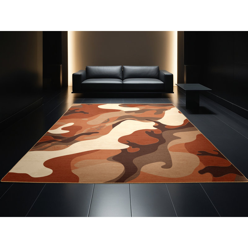 Tapis brun doux et moelleux à motif abstrait Elbridge, Carré 8 pi