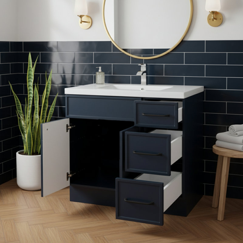 Ensemble de meuble-lavabo simple Manhattan, Bleu, Noir, 36"