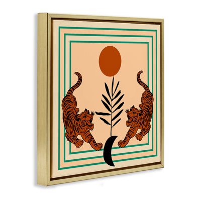 Symmetrical Tropical Tigers Framed Floater Canvas Wall Art By Melissa Wang