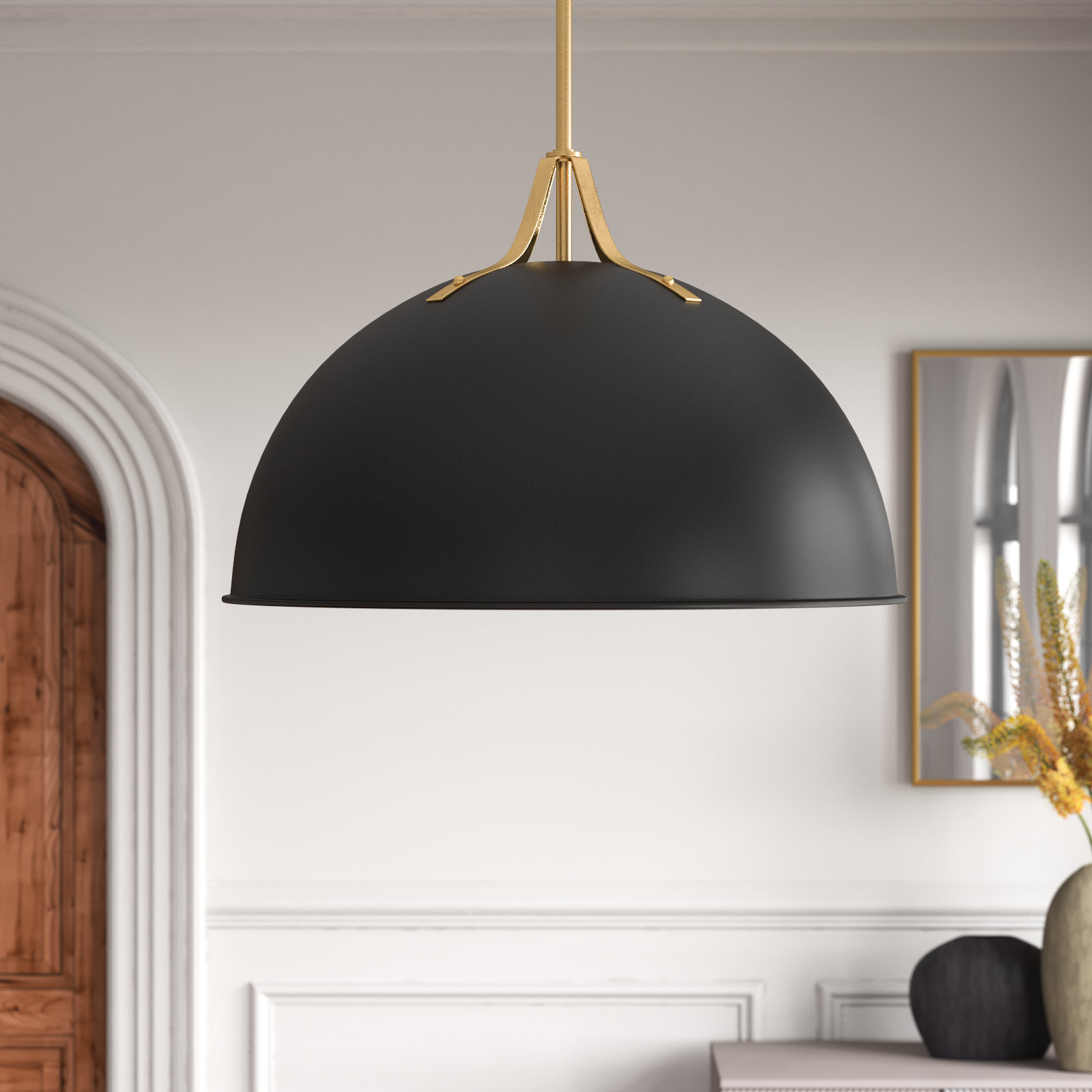 Carlyn Dimmable 3-Light Pendant, Matte Black/Antique Gold