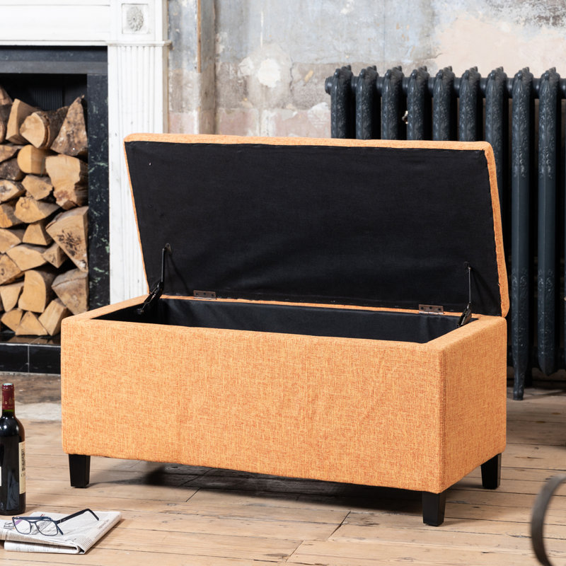 Ahri 98cm Wide Rectangle Solid Colour Standard Ottoman with Storage, Orange