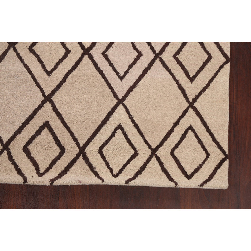 Tapis beige / noir en laine touffeté à la main à motif géométrique