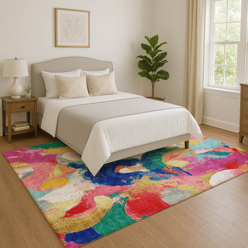 Tapis abstrait lavable à la machine Premium Mouton, Rectangulaire 3 pi x 5 pi