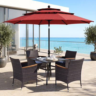 Leonard 4 - Person Patio Dining Set with Square Table , Cushions Included