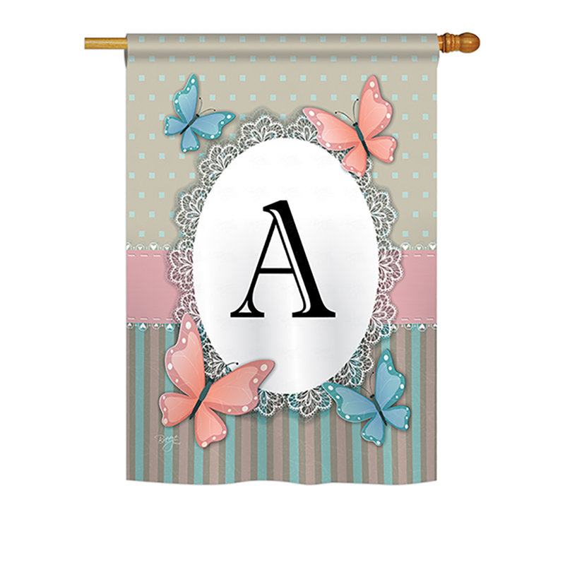 Drapeau de maison / jardin en polyester monogramme à 2 faces Shellman Butterflies, H 40 po x l 28 po, A