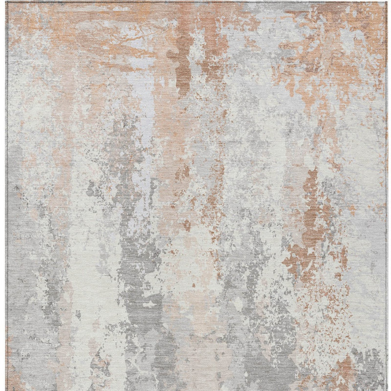 3' X 5' Coral And Ivory Abstract Washable Indoor Outdoor Area Rug