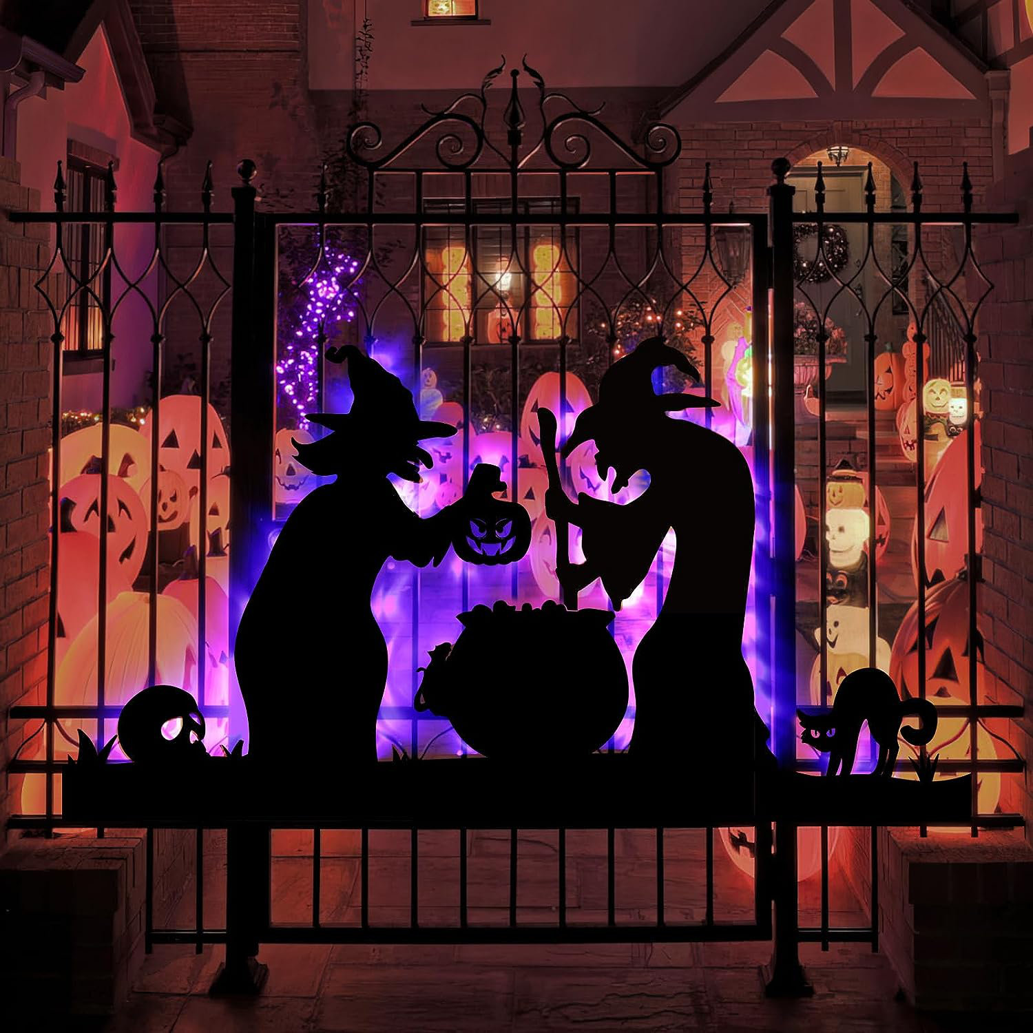 The Holiday Aisle® Halloween Witch Decorations Outdoor - 2 Large Black  Witches With Cauldron, Scary Halloween Silhouette With Lights For Outside  Halloween Garage Door Wall Yard Decor