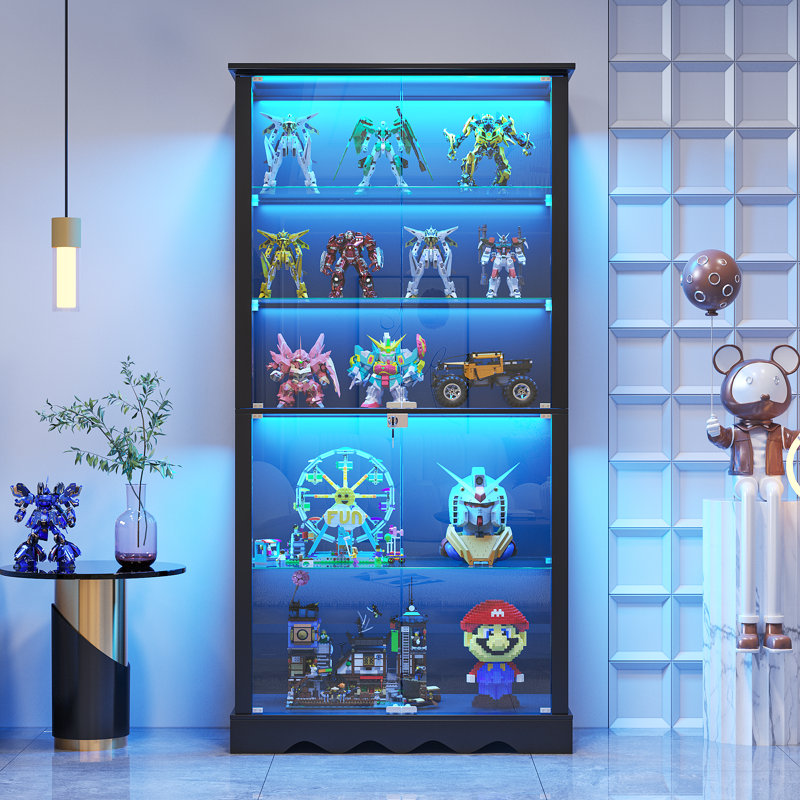 5-Tier Glass Display Cabinet with LED Lighting, Black