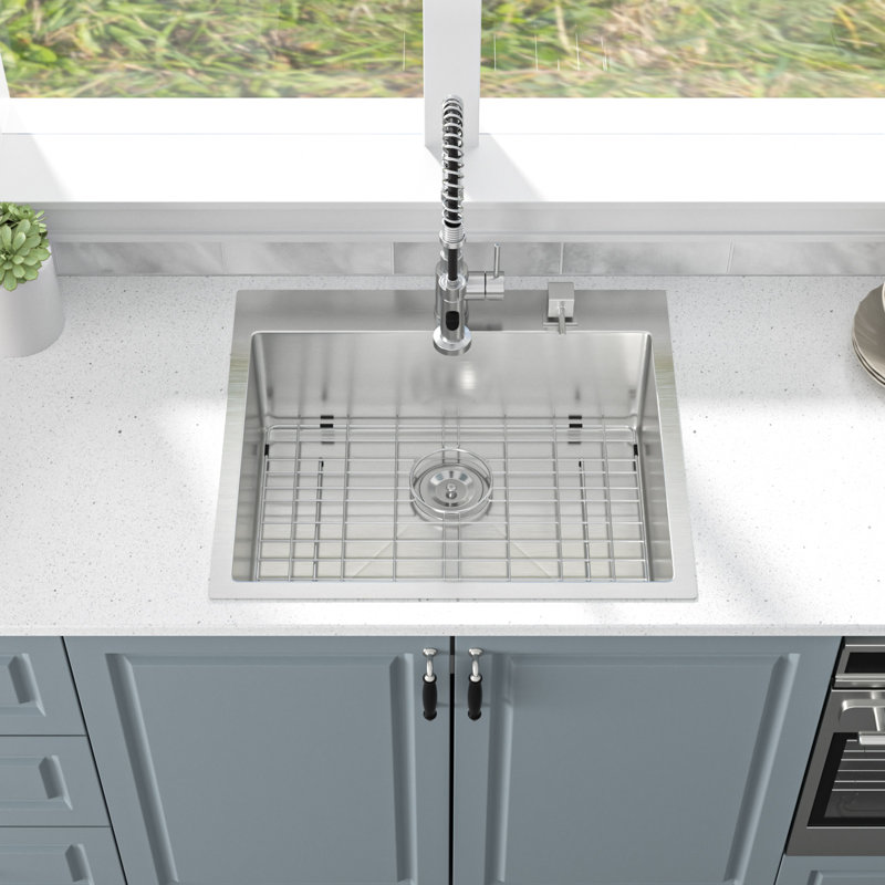 28" L Single Bowl Stainless Steel Drop In Kitchen Sink With Drain Assembly