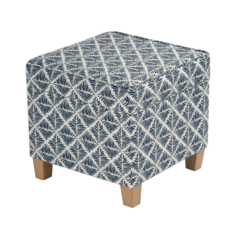 Repose-pieds carré avec rangement 17,5 "Asha, Bleu géométrique