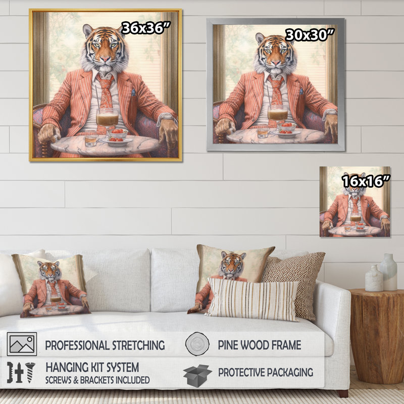 Tigre ayant une boisson I - Animal ayant une boisson, impression sur toile, Toile tendue, H 30 po x l 30 po x P 1 po