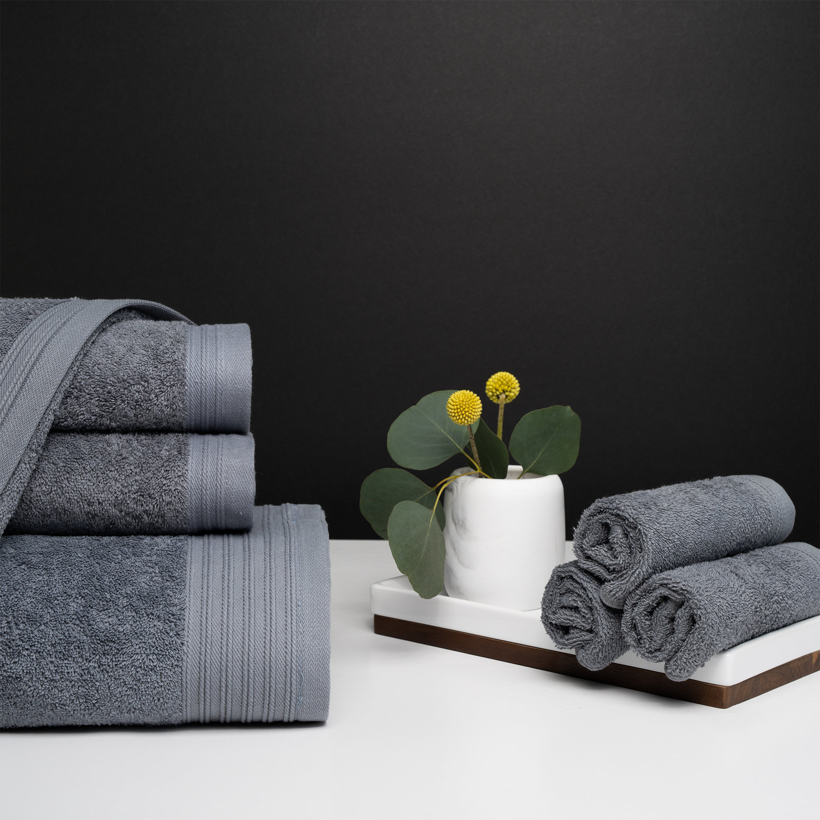Doncia 8 Piece 100% Cotton Towel Set, Dark Gray/Sand