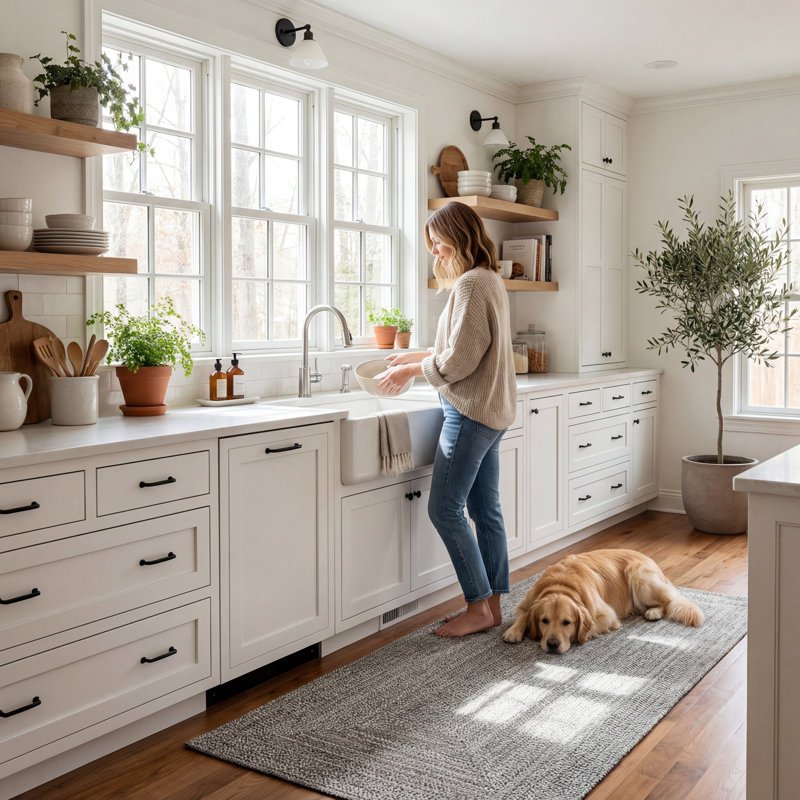 Tapis intérieur / extérieur tressé Edie, Tapis de couloir 2 pi 6 po x 18 pi, Argent gris