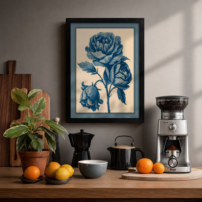 Rose in Blue Botanical - Framed Print
