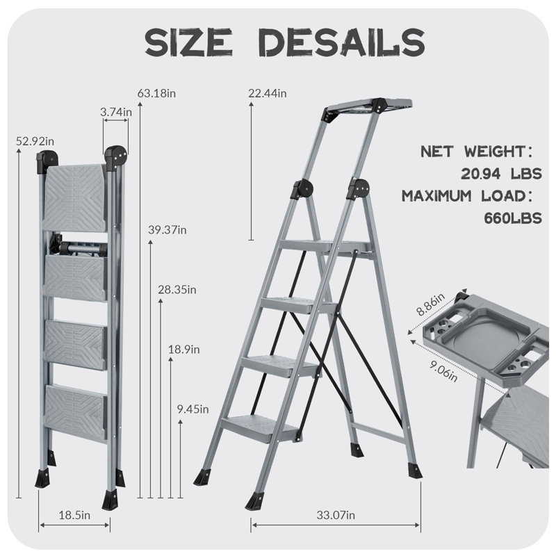 4 Step Ladder, Foldable Step Stool Ladder