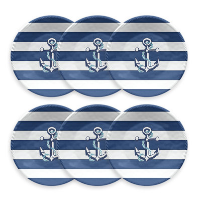 Nautical Anchor Salad Plate,8.5",Melamine,Set Of 6